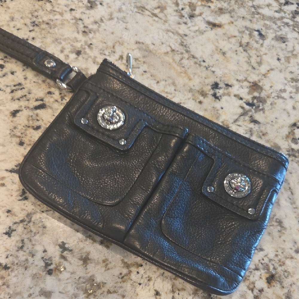 Marc By Marc Jacobs Black Leather Wristlet Clutch with Silver Turn-Lock Hardware